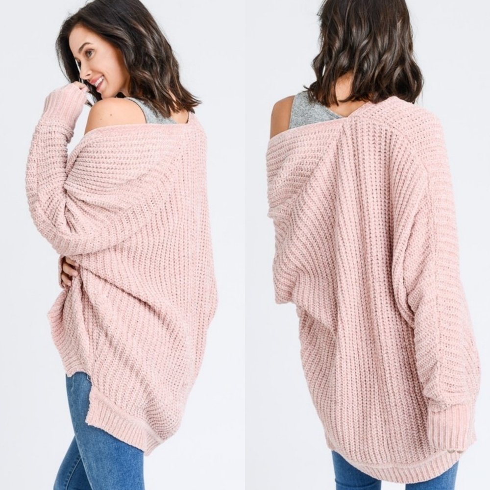 3 LEFT! Mauve chenille knit high-low cardigan - Picture 2 of 6